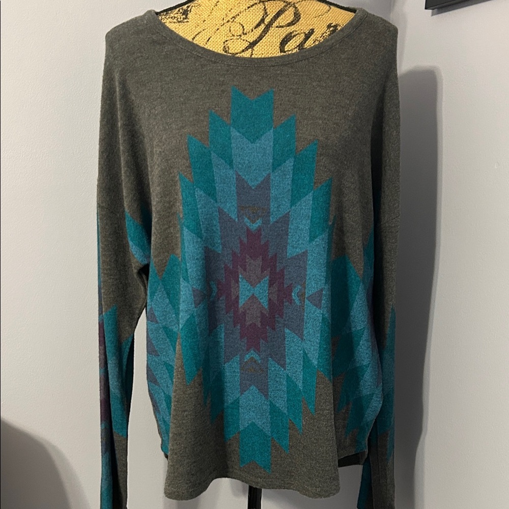 Absolutely Famous Geometric Patterned Gray And Te… - image 1